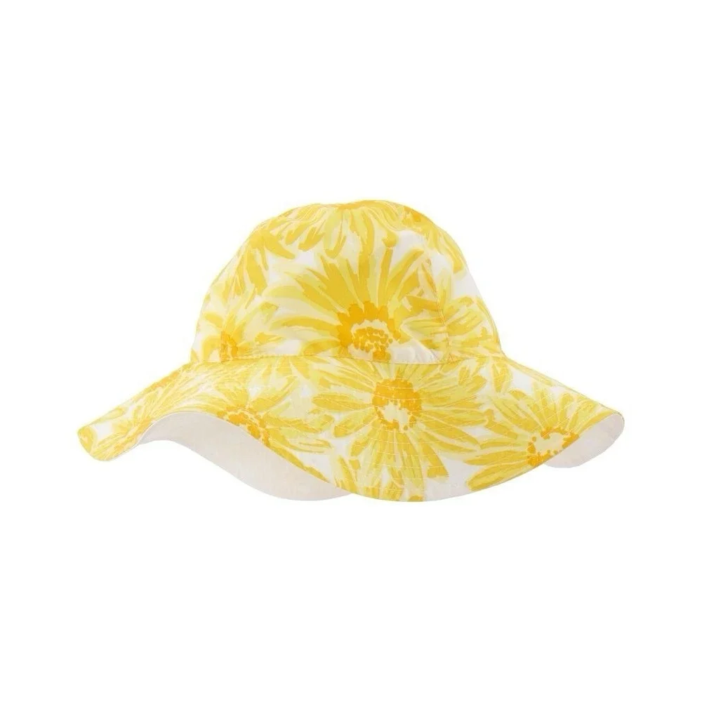 Carter's Girls Reversible Sun‎ Hat 2T/4T Yellow Daisy Floral Lemon Print Coastal